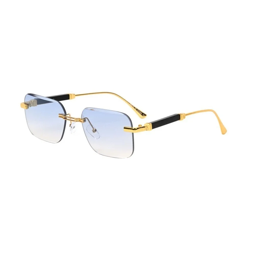 Classic Hip Hop Rapper Gangster SUN GLASSES  Frame Gold Blue Lens‎ Gafas Lentes